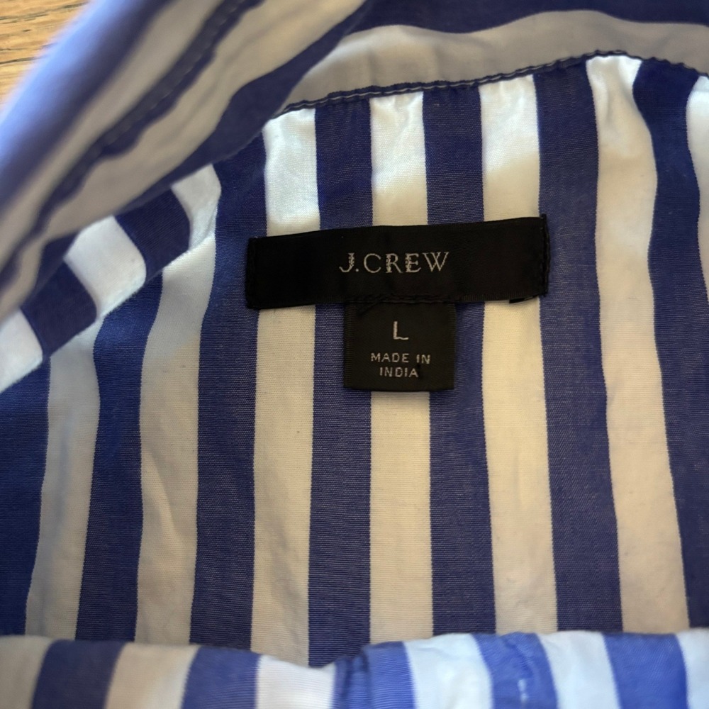 J.Crew Womens Large Blue White Striped Ruffle Front Sleeveless Cotton Top - Picture 4 of 7